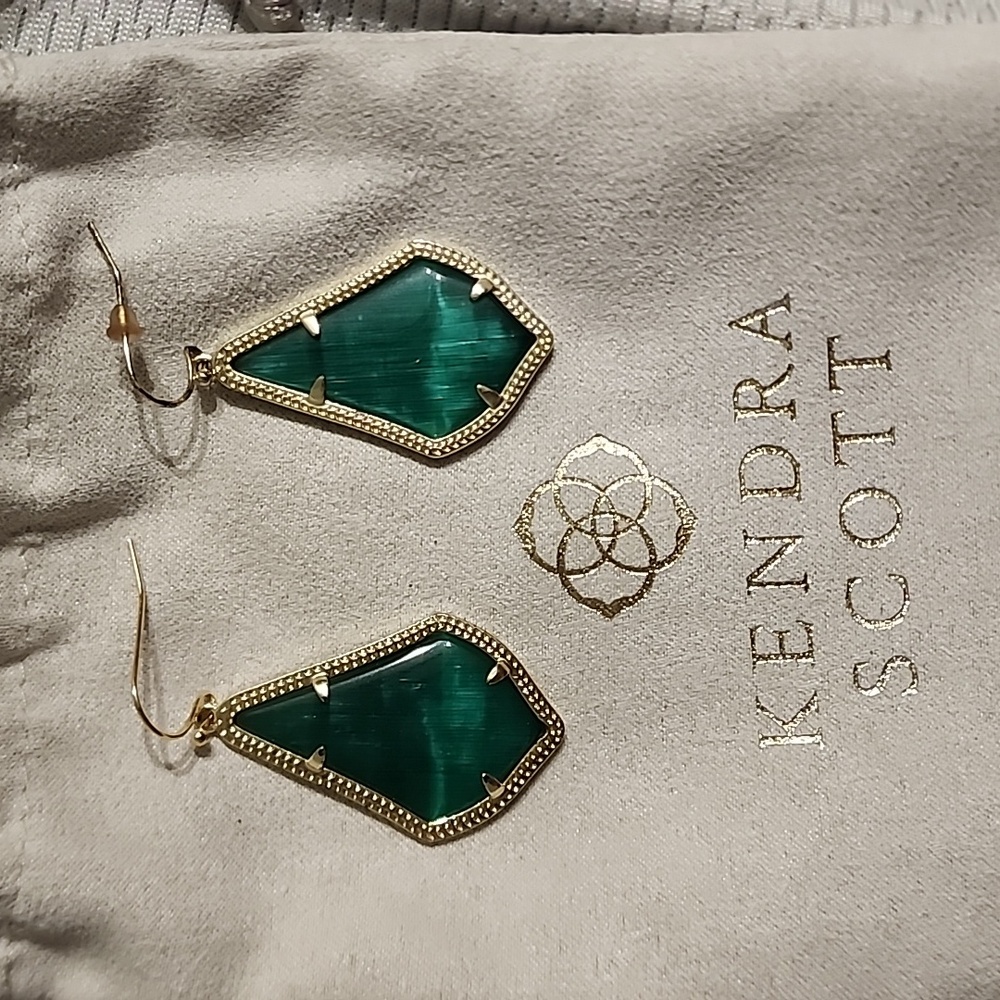 Kendra Scott Gold Alex Earrings Green Cat's Eye Stone